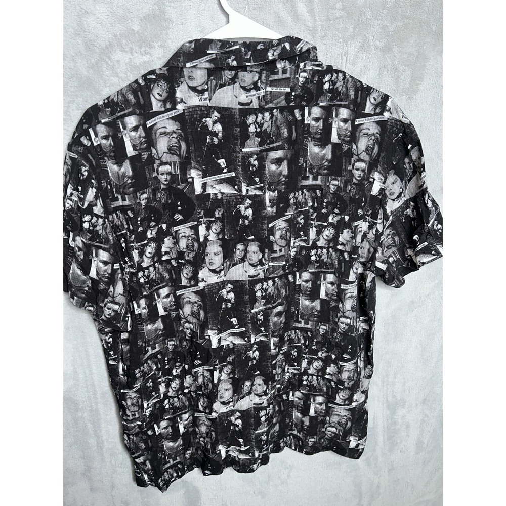 Straight To Hell Punk Collage Camp Shirt Mens Large Rayon Button Up Gothic - Picture 2 of 7